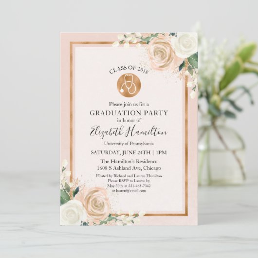 聴診器看護学校卒業パーティー写真フローラ 招待状 (スタンド正面)