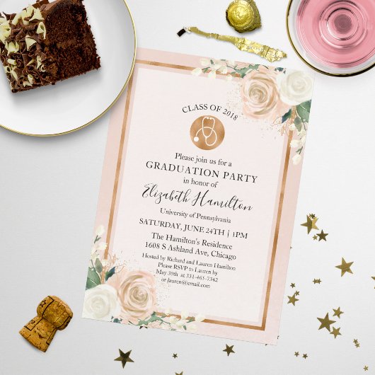 聴診器看護学校卒業パーティー写真フローラ 招待状