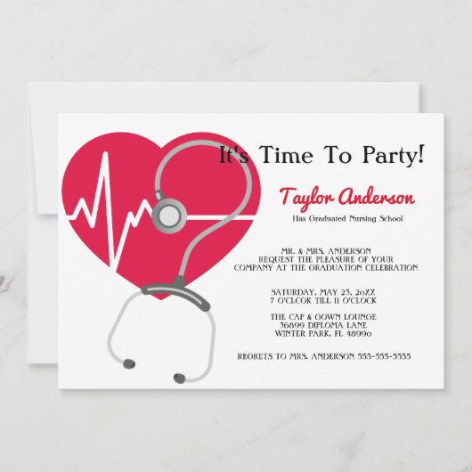 聴診器看護学校卒業発表 招待状 (正面)