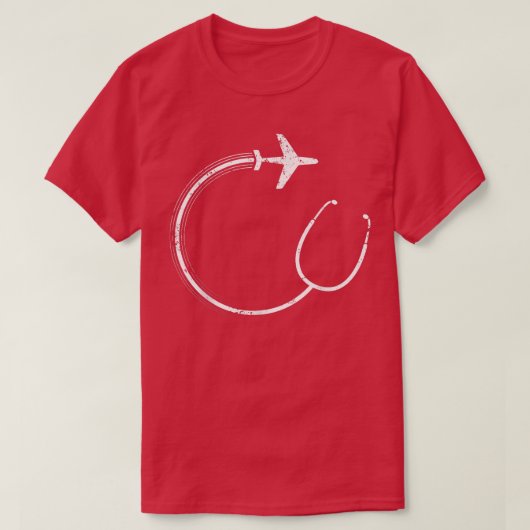 聴診器飛行機ナース旅行ナースおもしろいN Tシャツ (デザイン正面)
