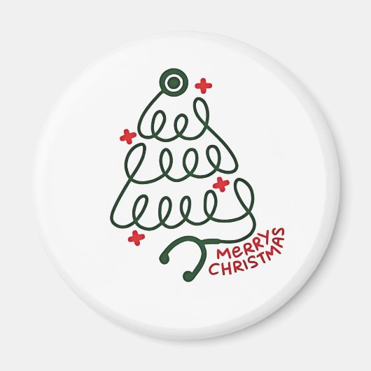 聴診器 クリスマスツリーのライト 看護師スクラブ マグネット (正面)