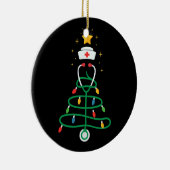 聴診器 クリスマスツリーライト 看護師 女性 セラミックオーナメント (右)