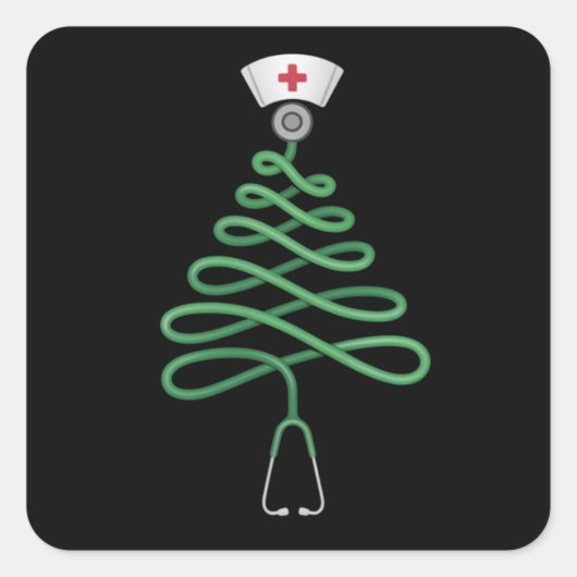 聴診器 クリスマスツリー 看護師のクリスマスプレゼント スクエアシール (正面)