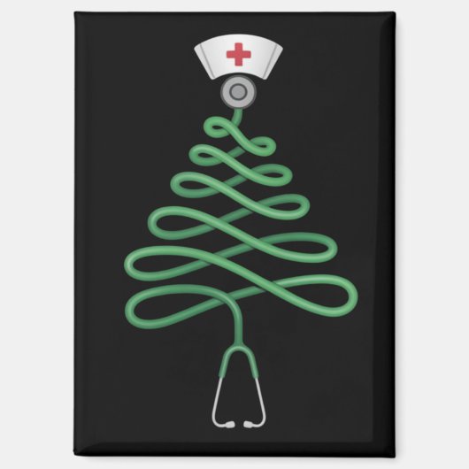 聴診器 クリスマスツリー 看護師 スクラブ クリスマス マグネット (正面)