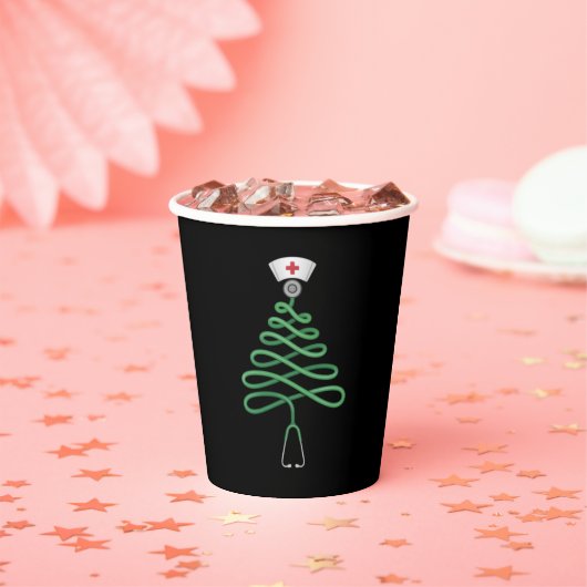 聴診器 クリスマスツリー 看護師 スクラブ クリスマス 紙コップ (インサイチュ)