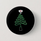 聴診器 クリスマスツリー 看護師 スクラブ クリスマス 缶バッジ (正面)