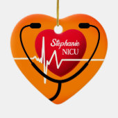 聴診器、ハート、心電図ナース セラミックオーナメント (裏面)