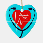 聴診器、ハート、心電図ナース セラミックオーナメント (右)