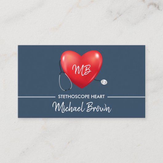 聴診器 ハート 看護師 医師 医療 ヘルスケア 名刺 (正面)