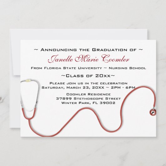 聴診器 医学部 卒業式 招待状 (正面)