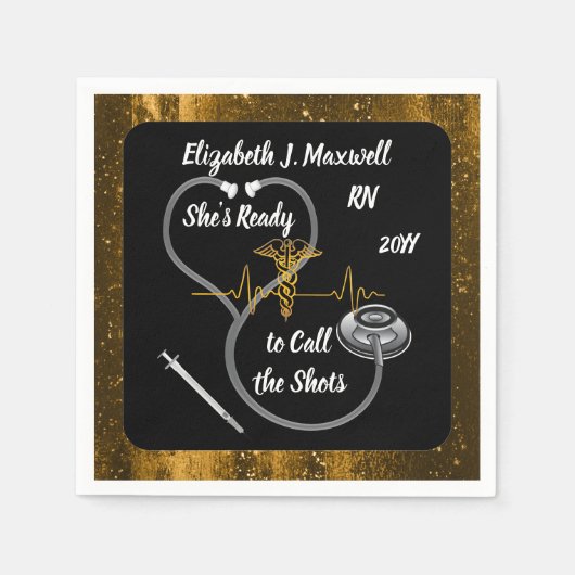 聴診器 | RN – 彼女はショットを呼ぶ準備ができている スタンダードカクテルナプキン (正面)