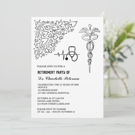 聴診器CADUCEUSドクターリタイアパーティー 招待状 (スタンド正面)