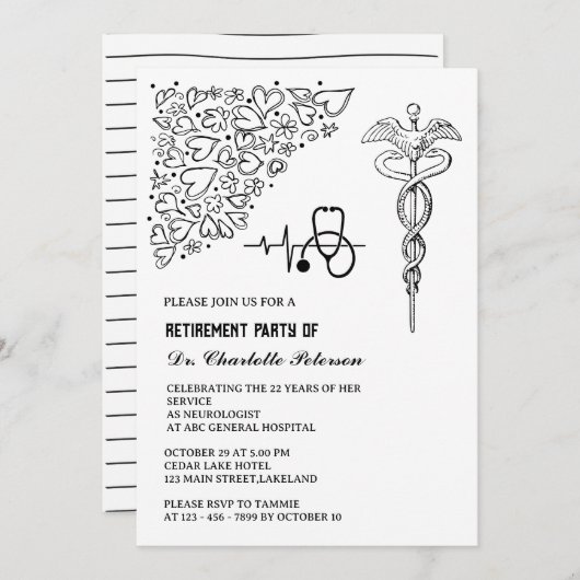 聴診器CADUCEUSドクターリタイアパーティー 招待状 (正面/裏面)