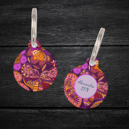 聴診器ID名タグペイズリー紫 ペット ネームタグ