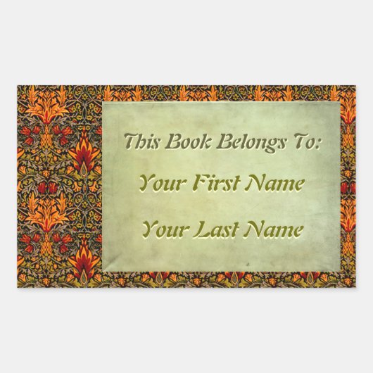 職人の飽和フローラパーソナライズされた蔵書票 長方形シール (正面)