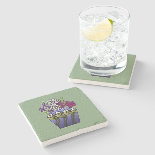 職人ゆり花瓶大理石 ストーンコースター (横)