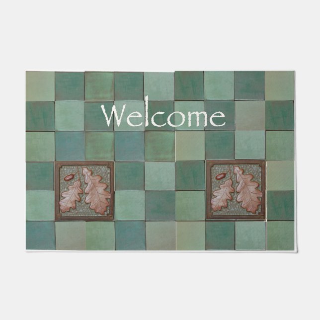 職人オークの葉タイルのデザインでdoormat ドアマット (正面)