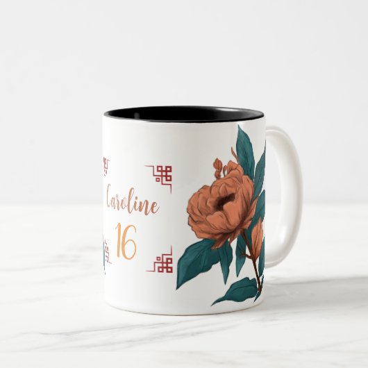 職人技のバラ:手の色彩の鮮やかフローラエレガンス ツートーンマグカップ (正面右)