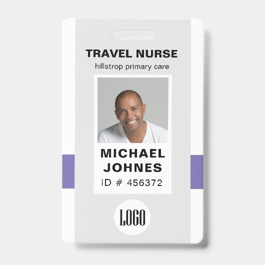 職員用ナースの写真とロゴ名札 バッジ (表面)