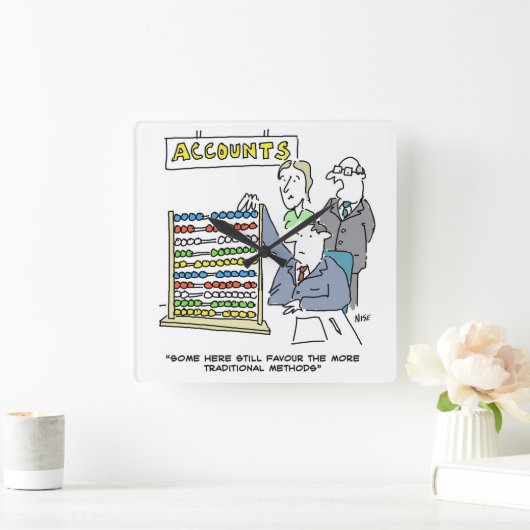 職場でそろばんを使う会計士 スクエア壁時計 (ホーム)