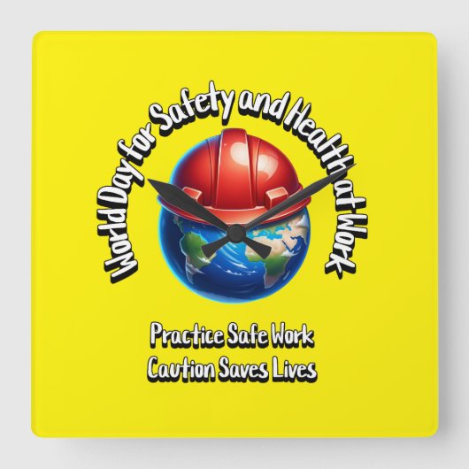 職場の安全衛生に関する世界記念日 スクエア壁時計 (正面)