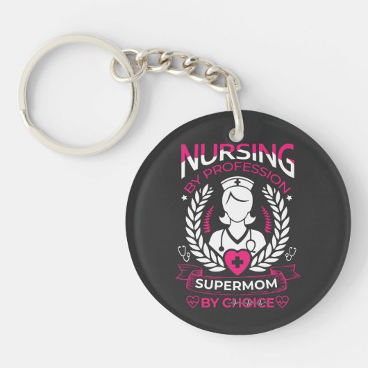 職業による看護、選択によるスーパーママ – zazzle キーホルダー (正面)