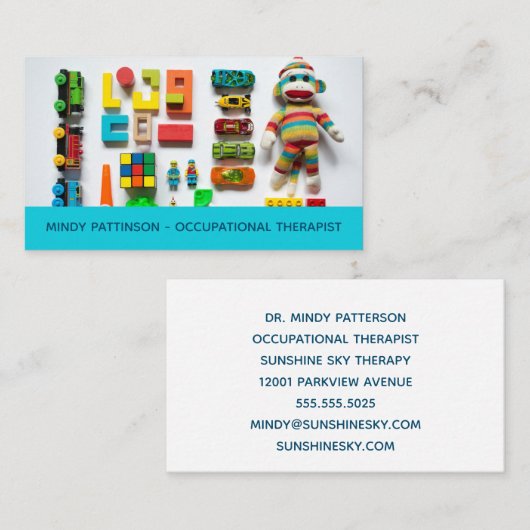 職業セラピストキッズトイズフォトブルー 名刺 (正面/裏面)