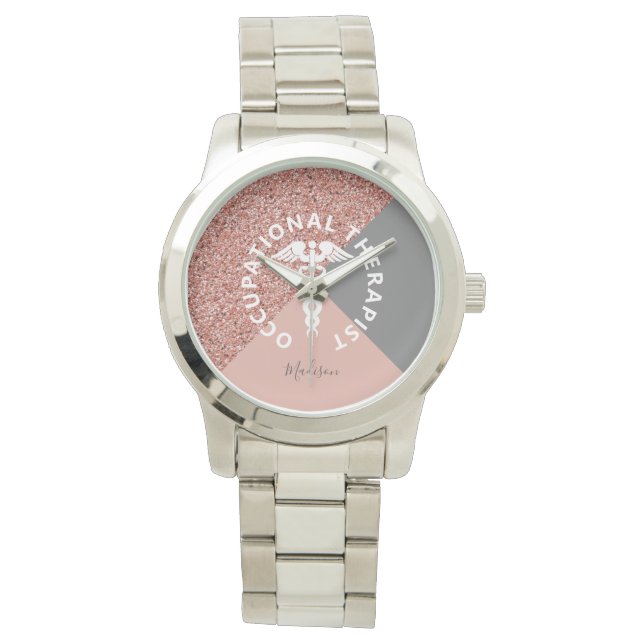 職業セラピストバラ金ゴールドグリッターモノグラム 腕時計 (正面)