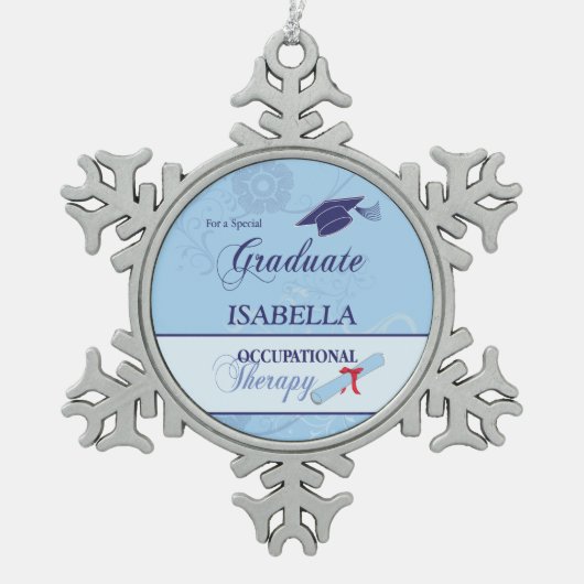 職業セラピスト卒業式スワール・ラウンドギフト スノーフレークピューターオーナメント (正面)