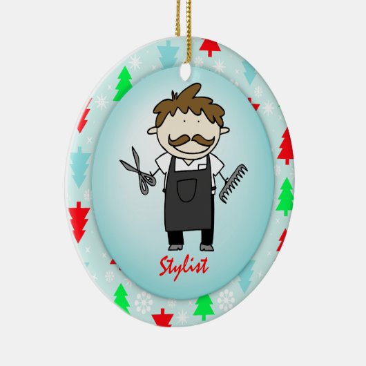 職業男性の美容師のクリスマスのカスタム セラミックオーナメント (右)