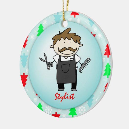 職業男性の美容師のクリスマスのカスタム セラミックオーナメント (左)