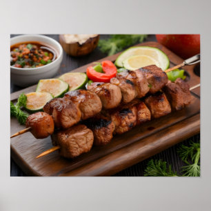 肉と野菜のグリルが入った心地良いシッシュケバブ ポスター