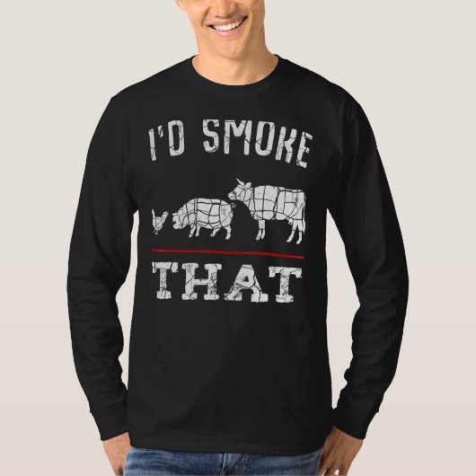 肉のバーベキューの裏庭に集まって煙を吸う Tシャツ (正面)