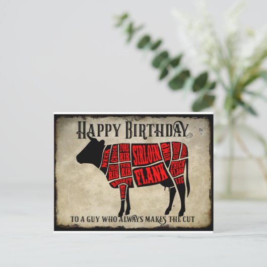 肉の切り身 牛 デザインの誕生日カード ポストカード (スタンド正面)