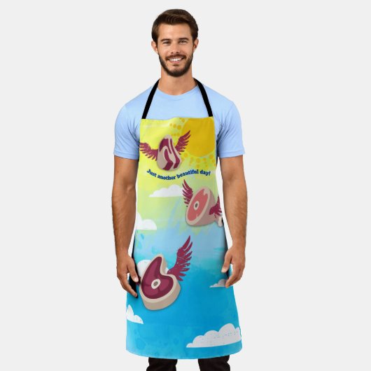 肉の飛んでいる天使の美しい肉料理焼き エプロン (着用した状態)