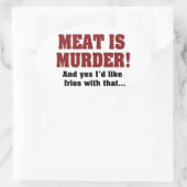 肉は殺人！ フライドポテトもお願いします 楕円形シール (バッグ)