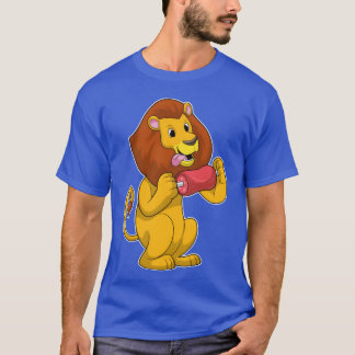 肉を持ったライオン 動物パロディ レトロ Tシャツ
