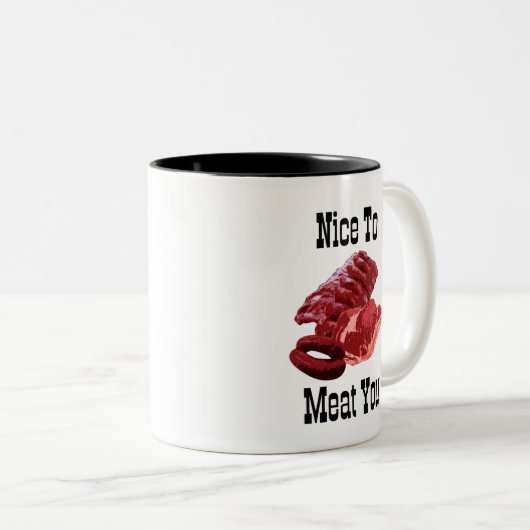 「肉を食べて良かった!」 正気デザインツートーンコーヒー ツートーンマグカップ (正面右)