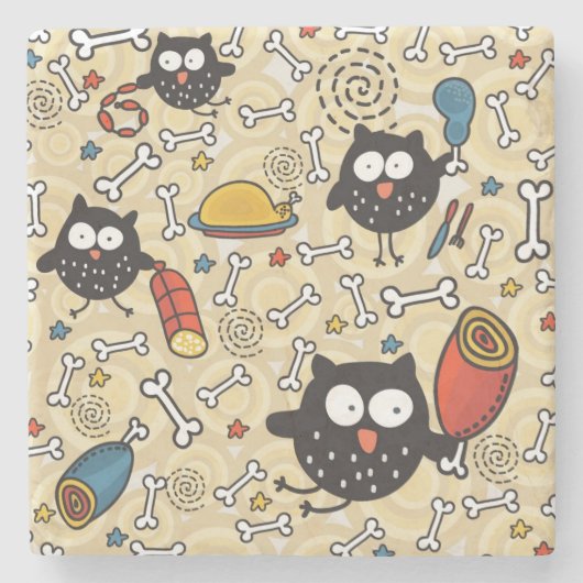 肉パターンを持つフクロウ ストーンコースター (正面)