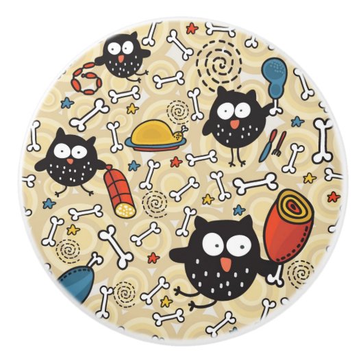 肉パターンを持つフクロウ セラミックノブ (正面)