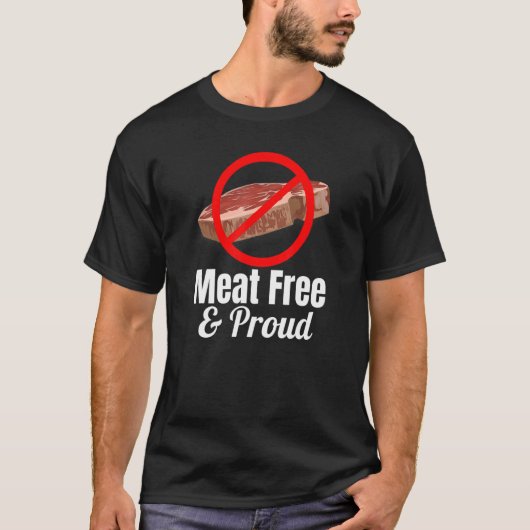 肉フリーと誇りを持ったステーキが赤い丸で交差 Tシャツ (正面)