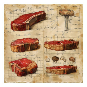 肉ヴィンテージ図 フォトプリント           