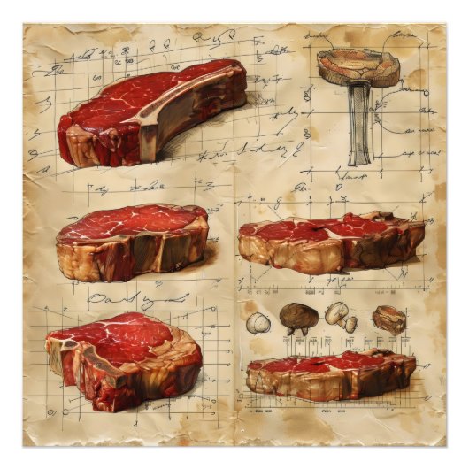 肉ヴィンテージ図 フォトプリント            (正面)