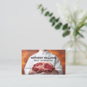 肉切りを保持する肉切り | 木製切削ボード 名刺 (スタンド正面)