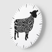 肉切り肉肉食肉時計の子羊の羊毛をカット肉食図 ラージ壁時計 (傾斜)