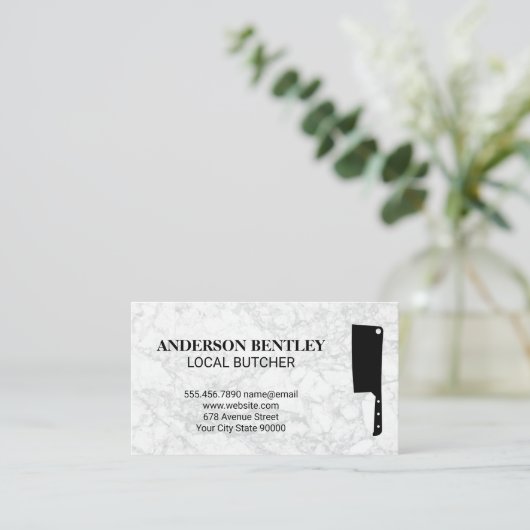 肉切り |白い大理石の背景 名刺 (スタンド正面)