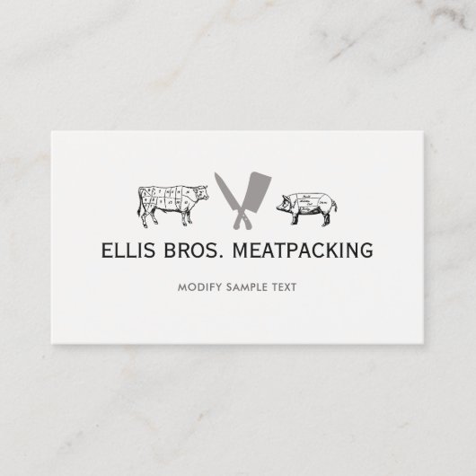 肉切り、豚と牛の切り取り、ナイフ切り取りロゴ 名刺 (正面)
