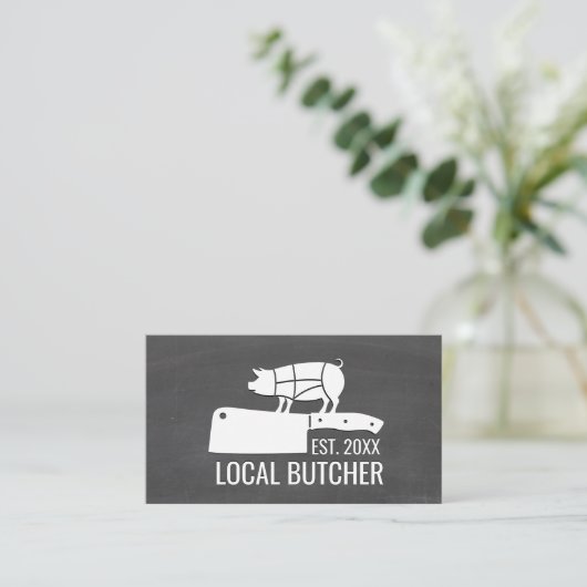肉切り | 豚の切り取りグラフ | 黒板 名刺 (スタンド正面)