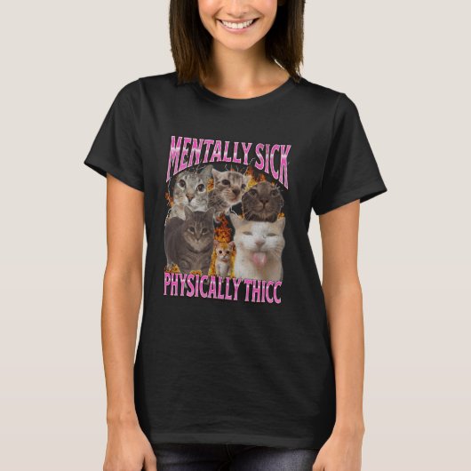 肉厚で面白い猫のミーム・ブートレグ グラフィック Tシャツ (正面)