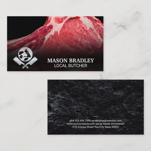 肉屋のナイフ |動物のロゴ |生肉 名刺 (正面/裏面)